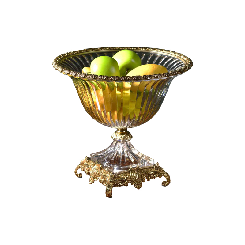 2024 New Designs Luxury Fashion Brass Crystal Home Hotel Table Decoration Accessories Large Round Fruit Plate