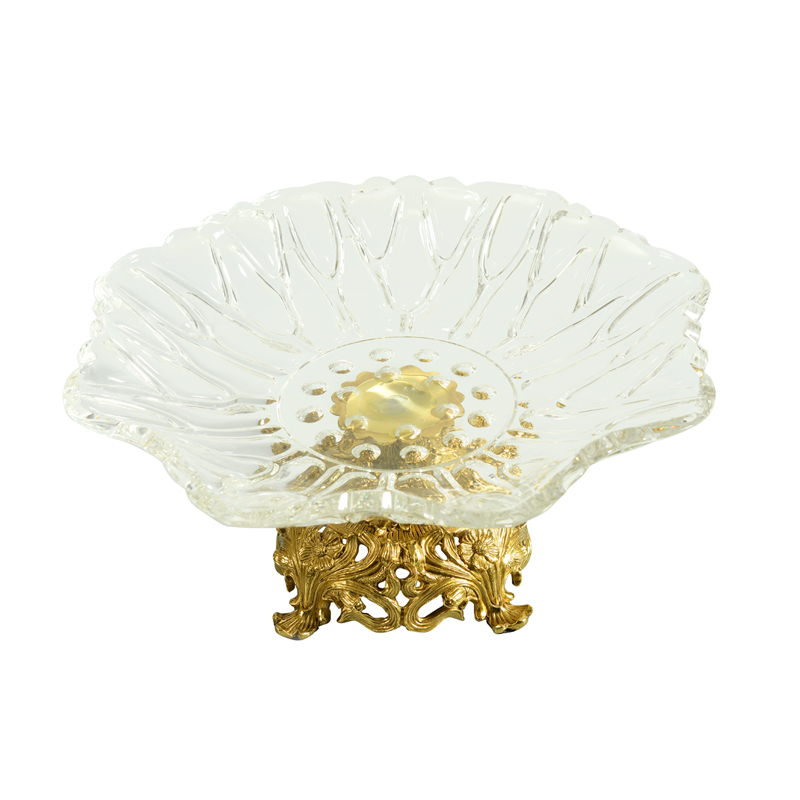 Luxury Royal Unique Crystal/Glass Decorative Fruit Bowls/Candy Dish with Brass Modern Copper Home Decoration