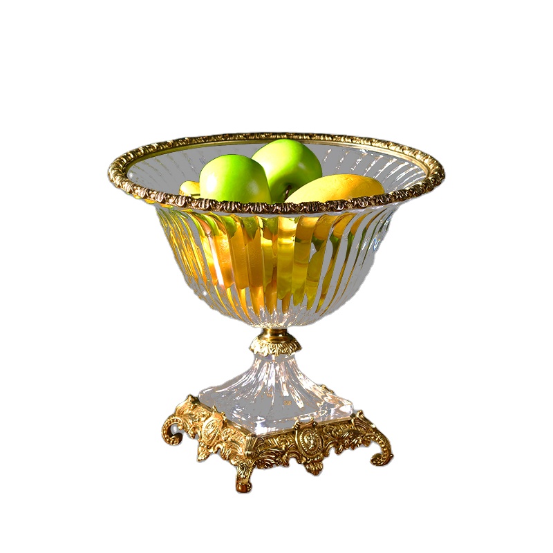 creative designs Luxury European crystal brass Home Decoration Fruit Plate for home hotel office decoration accessories