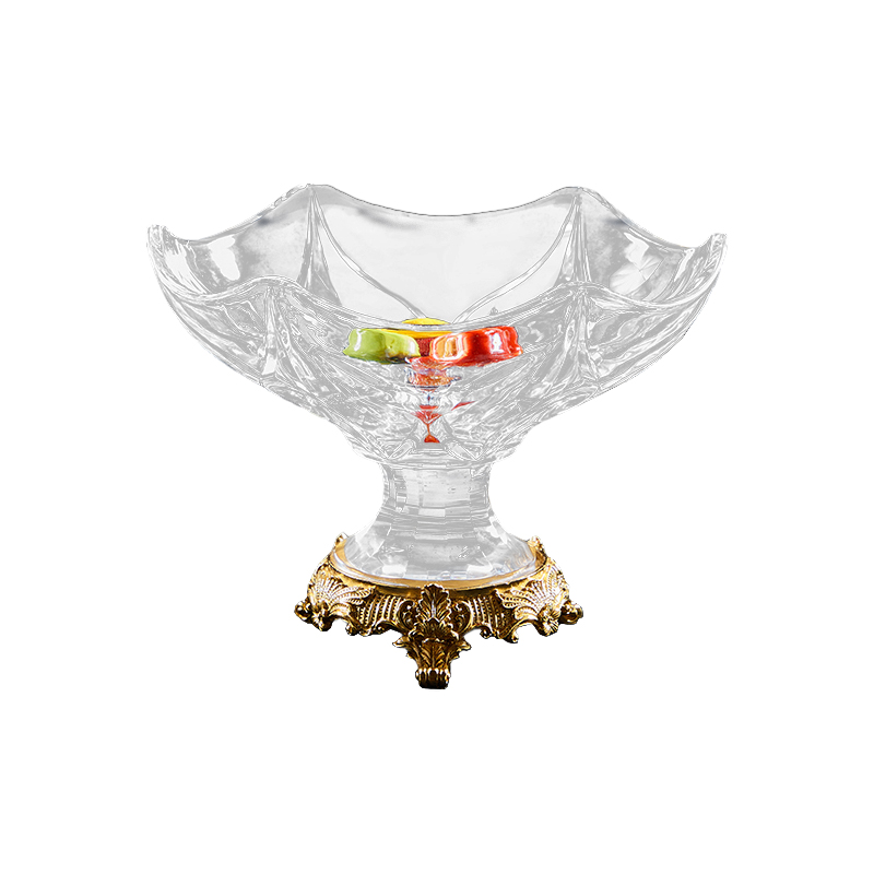 Factory wholesale European luxury candy bowl clear glass salad bowls brass stand decorative fruit bowl