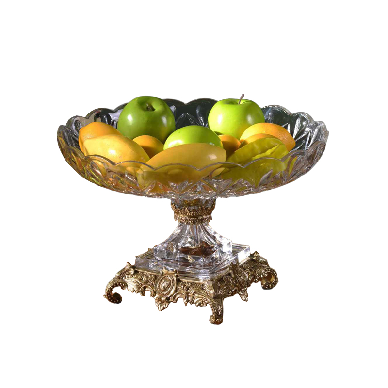 Crystal glass with copper fruit tray American living room coffee table candy basin large dry fruit basket