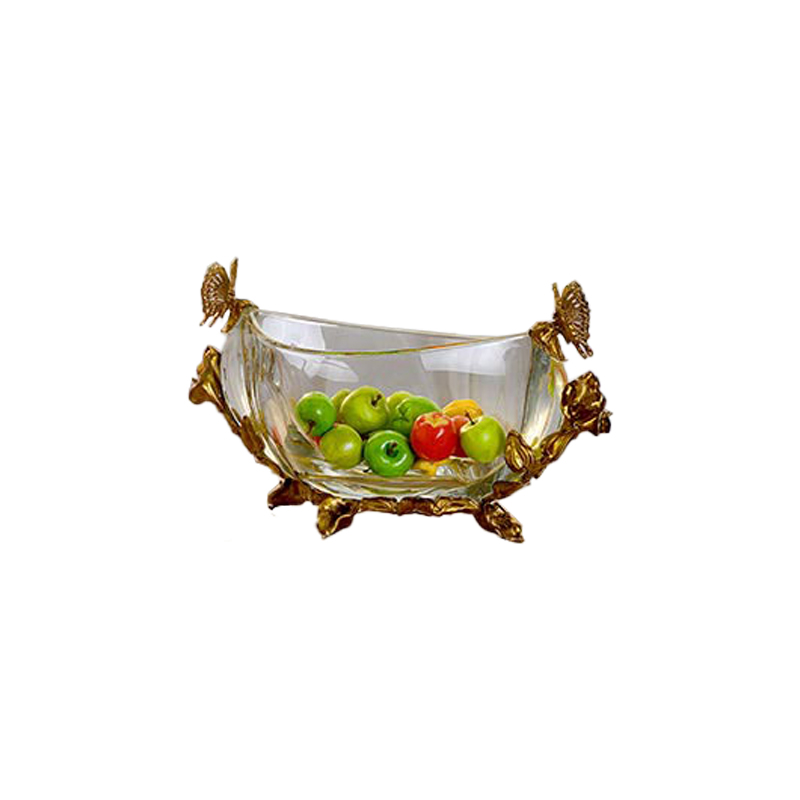 New design luxury brass crystal home hotel table decoration accessories fruit plate