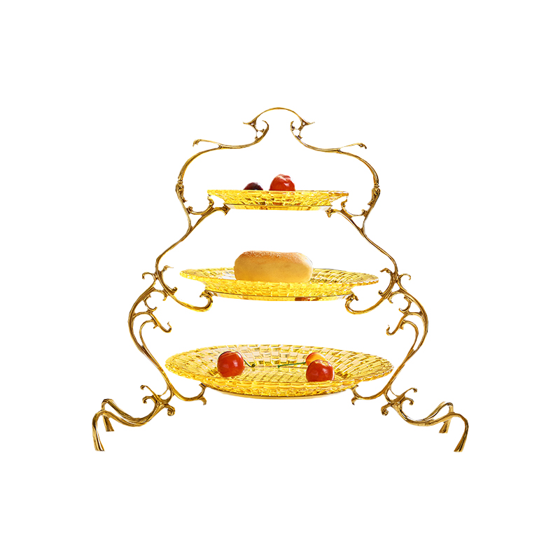 2024 High quality creative Multi-layer crystal cake stand Candy tray Modern activity brass decorated fruit tray