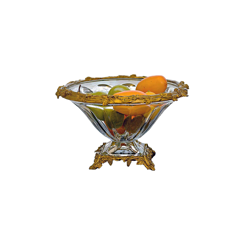 Royal luxury home decor wedding decoration copper carved clear crystal dishes plates set dray fruit strawberry bowl