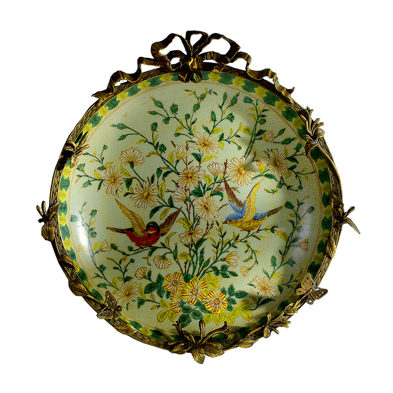 2024 newest designs luxury brass ceramic colorful plate for home  office hotel wall hanging decors