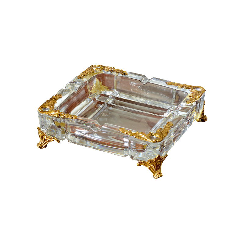 Factory Supply Hotel Villa Club Bar Pub Home Decor Smoking Accessories Premium Square Brass Crystal Cigar Ashtray