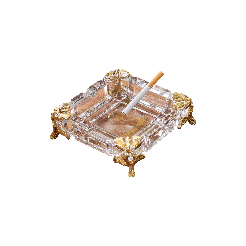 Best-selling large glass cigar ashtray Copper coffee table Hotel rooms decorated cigar ashtray Crystal square cigar ashtray