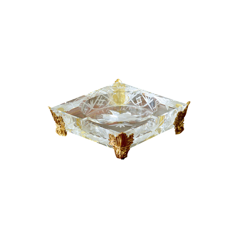 2024 Modern luxury crystal glass copper cigar ashtray unique large diameter decorative smoke extinguisher four slots