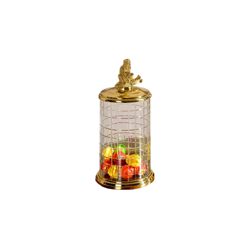 Newest Luxury Villa Party Home Round Brass Decorative Clear Crystal Glass Candy Jar With Lid Living Room Crafts
