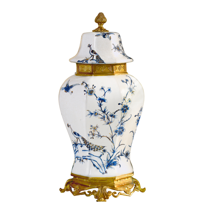 antique luxury brass base vase home decoration ceramic chinoiseri style jar
