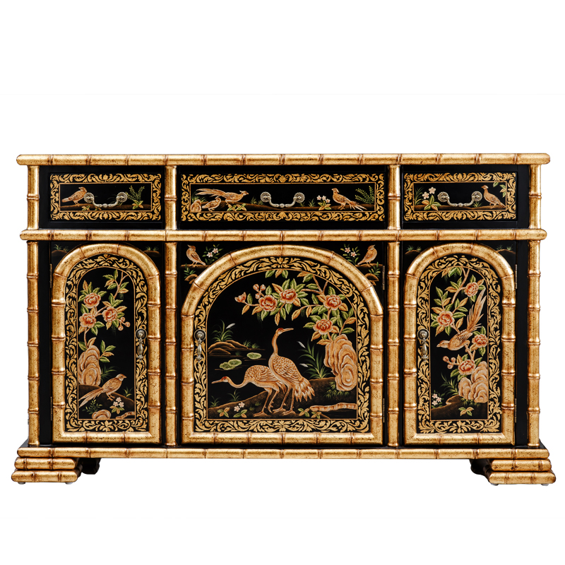 Crane painting Hallway side  Wood and Curved Furniture console wood Table home decor