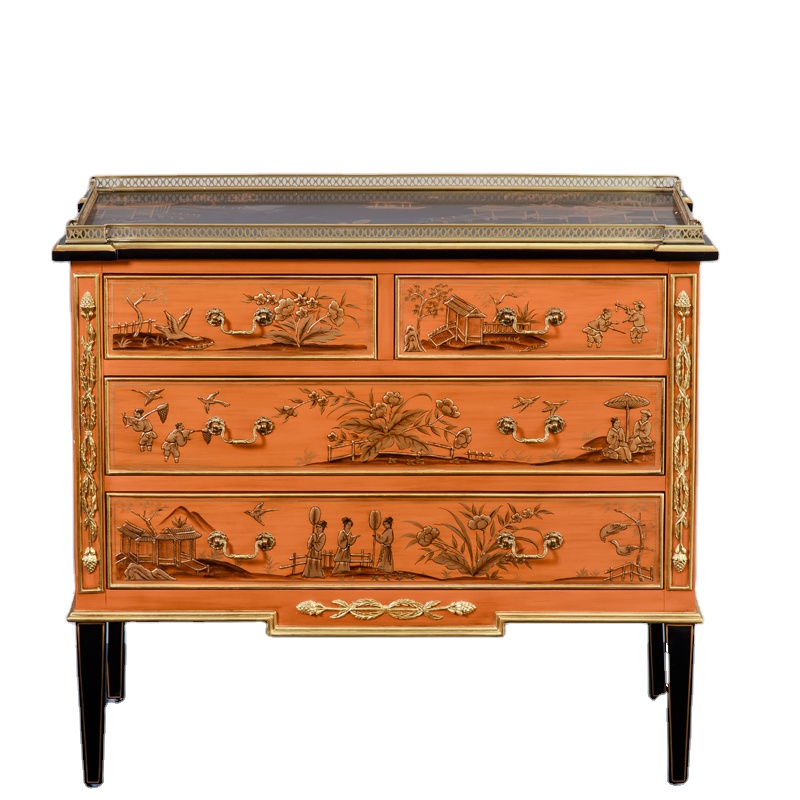 Hallway Gold And Yellow Wood Curved Furniture Antique Console end Table with oriental art furniture home corner cabinet