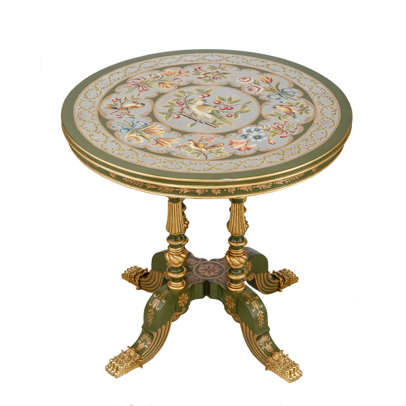 European Classical Coffee Tea Desk Antique Carving Small Round Wave Woody Table with Three Feet Modern End Table Home Furniture