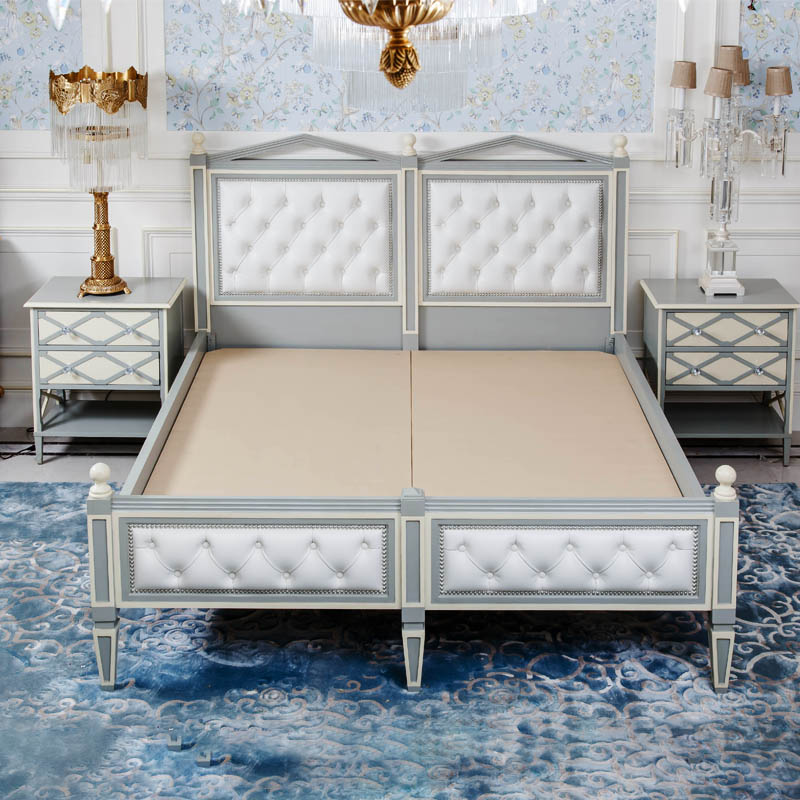 1.8 Meters Wooden and High Quality Leather Big Size Bed  Contemporary LightGray Bed Furniture for Bedroom